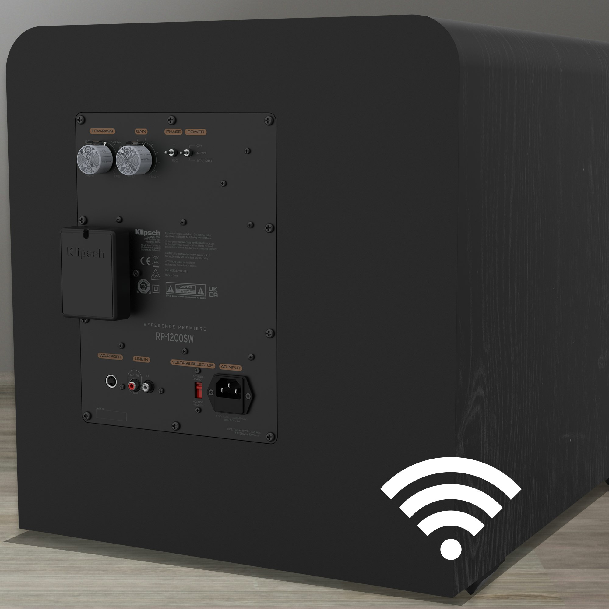 Rear view of a RP 1200 SW with a WA 2 Wireless Subwoofer Kit installed mobile